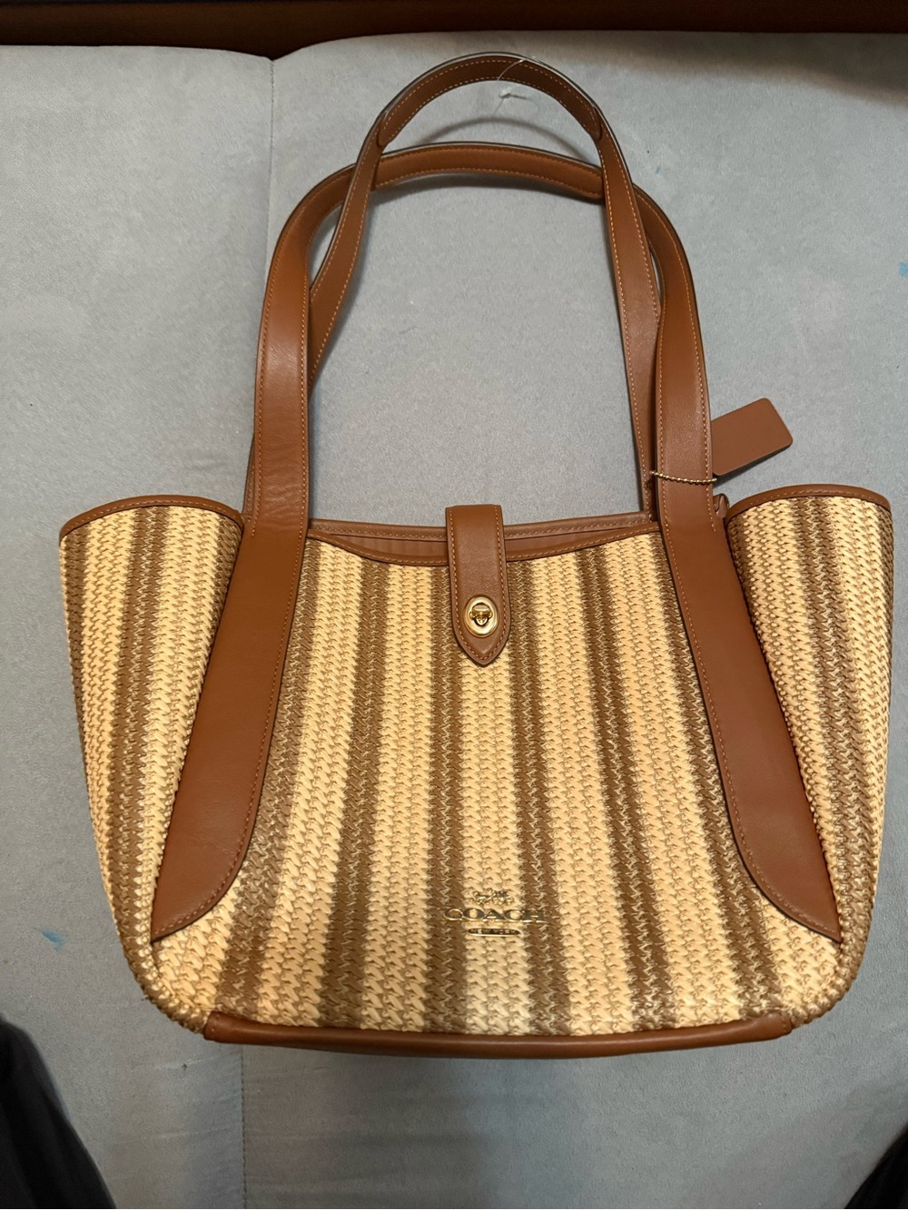 Coach Hadley Tote Bag Raffia with Leather Trim